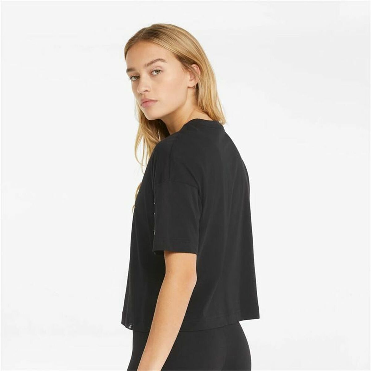 Dames-T-Shirt met Korte Mouwen Puma  Tape Crop  Zwart