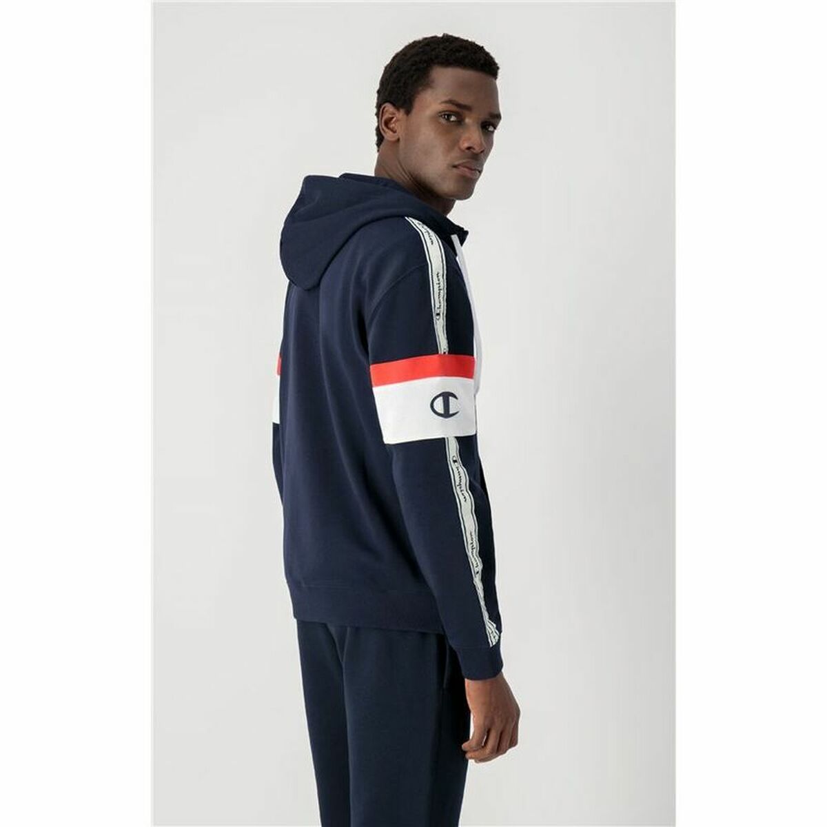 Herenhoodie Champion Arm Stripe M Marineblauw